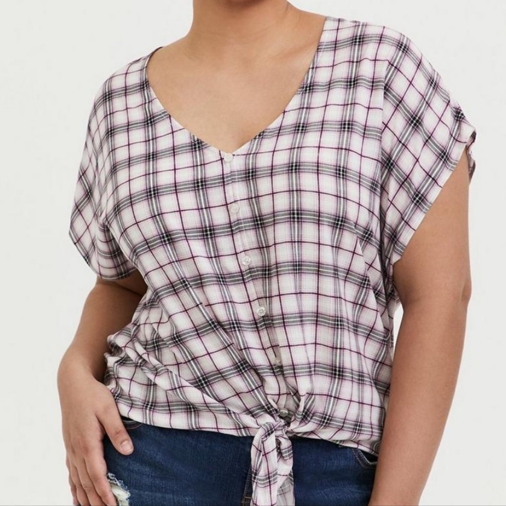 Torrid Plus Size Preppy Academia Western Tie Front Dolman Midi Top Size 1X